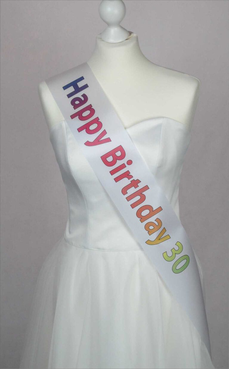 Schärpen aus einem Super Satin-Band mit meinem hochwertigem Digitaldruck bedruckt.