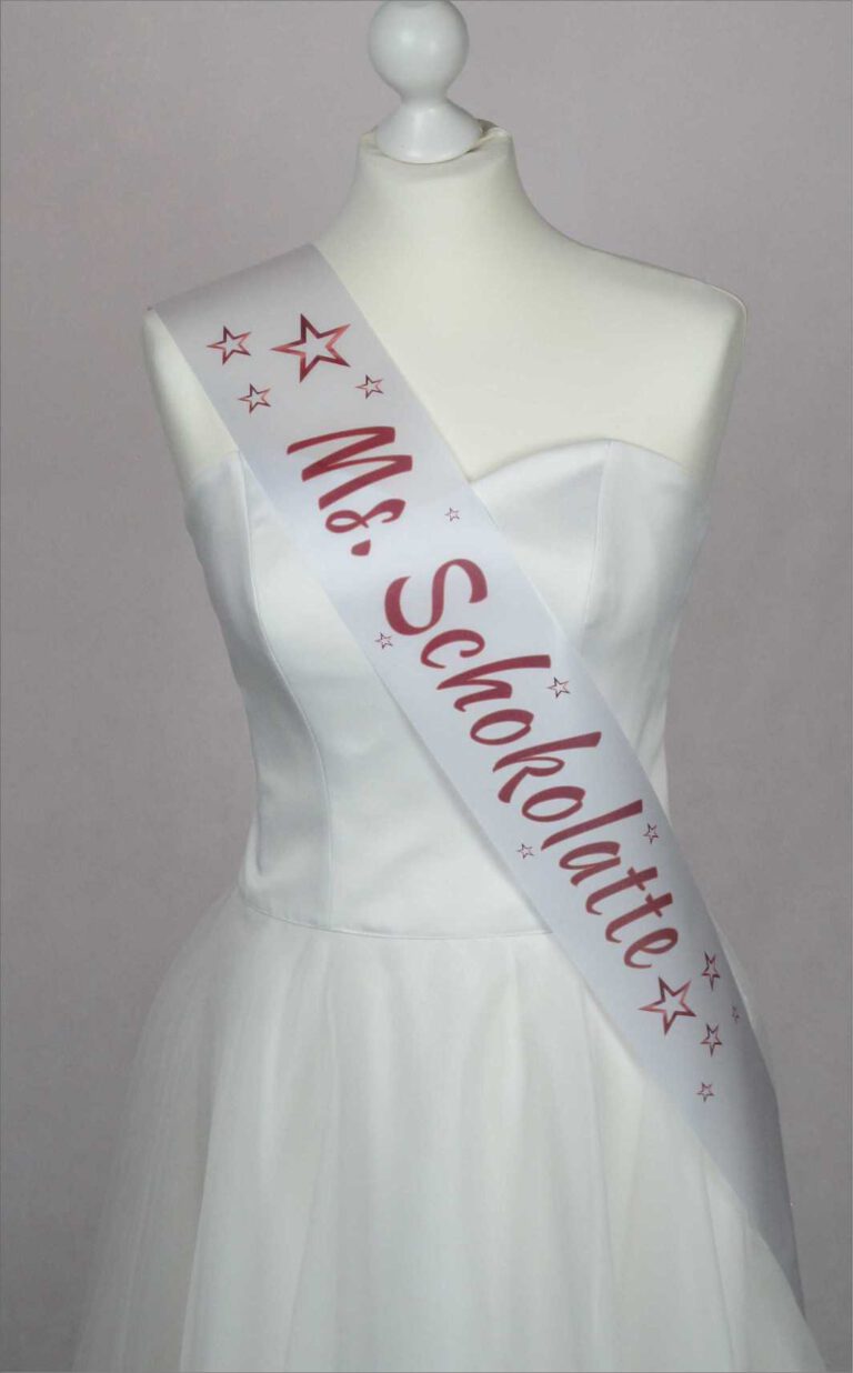 Schärpen aus einem Super Satin-Band mit meinem hochwertigem Digitaldruck bedruckt.